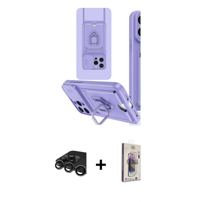 MARSİLYAN™- iPhone 15 Pro Kılıf Vadi Form Prime - Siyah Bilvis 3D Cam Ekran Koruyucu + Raze Metal Kamera Lens - TMGI