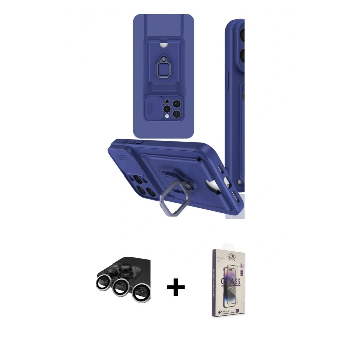 MARSİLYAN™- iPhone 15 Pro Kılıf Vadi Form Prime - Siyah Bilvis 3D Cam Ekran Koruyucu + Raze Metal Kamera Lens - GS