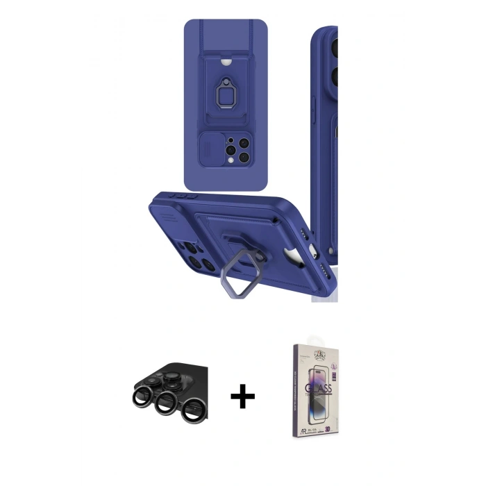 MARSİLYAN™- iPhone 15 Pro Kılıf Vadi Form Prime - Siyah Bilvis 3D Cam Ekran Koruyucu + Raze Metal Kamera Lens - TMGI