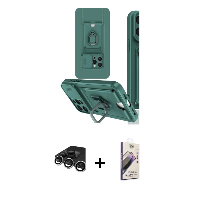 MARSİLYAN™- iPhone 15 Pro Kılıf Vadi Form Prime - Siyah Bilvis 3D Mat Cam Ekran Koruyucu + Raze Metal Kamera Lens - GS