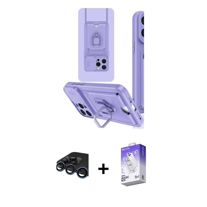 MARSİLYAN™- iPhone 15 Pro Kılıf Vadi Form Prime - Siyah Bilvis 5in1 3D Magic Cam Ekran Koruyucu + Raze Metal Kamera Lens - LT