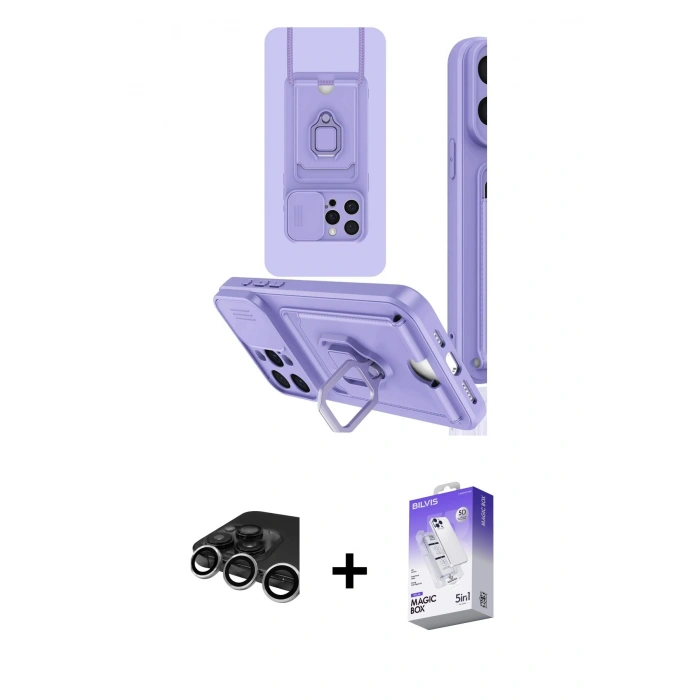 MARSİLYAN™- iPhone 15 Pro Kılıf Vadi Form Prime - Siyah Bilvis 5in1 3D Magic Cam Ekran Koruyucu + Raze Metal Kamera Lens - GS