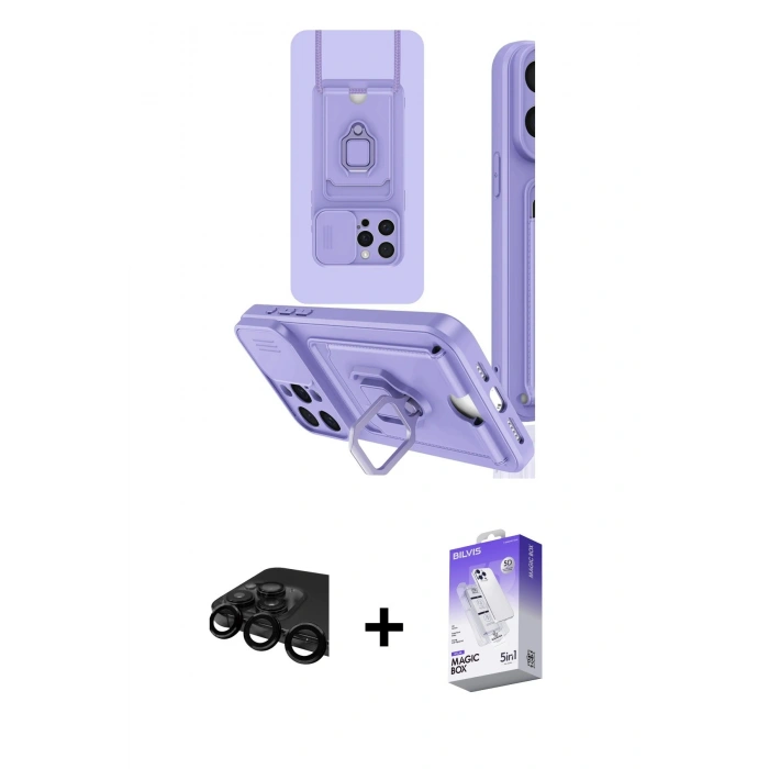 MARSİLYAN™- iPhone 15 Pro Kılıf Vadi Form Prime - Siyah Bilvis 5in1 3D Magic Cam Ekran Koruyucu + Siyah Raze Metal Kamera Lens
