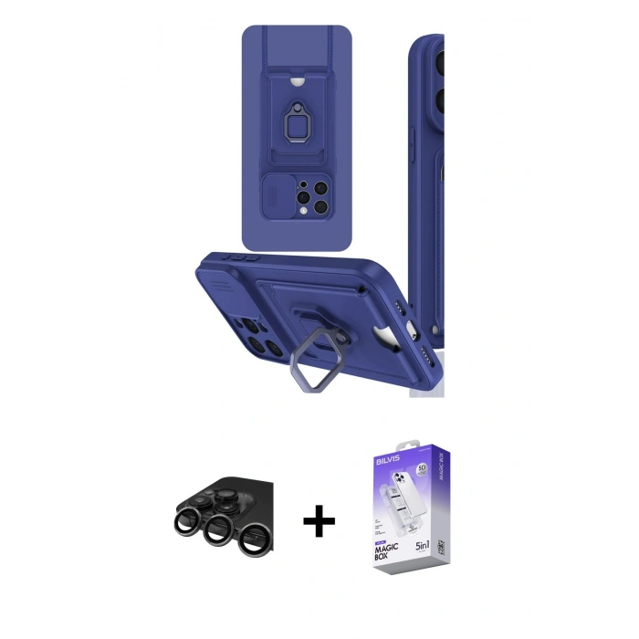 MARSİLYAN™- iPhone 15 Pro Kılıf Vadi Form Prime - Siyah Bilvis 5in1 3D Magic Cam Ekran Koruyucu + Raze Metal Kamera Lens - TMGI