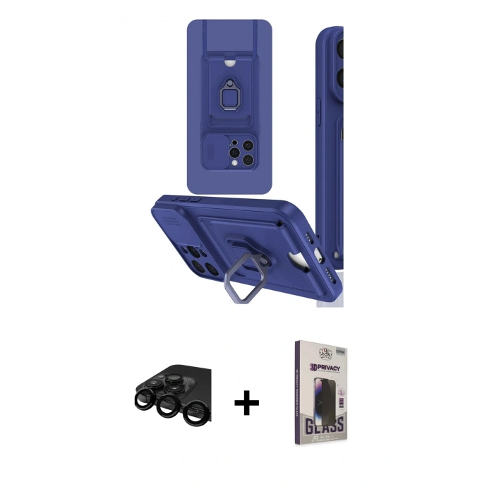 MARSİLYAN™- iPhone 15 Pro Kılıf Vadi Form Prime - Siyah Bilvis Hayalet Cam Ekran Koruyucu + Raze Metal Kamera Lens - SH