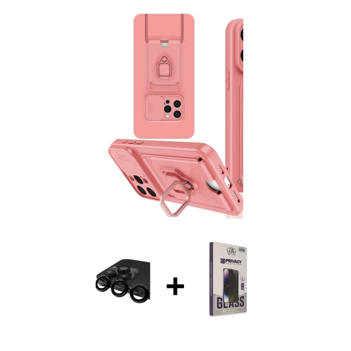 MARSİLYAN™- iPhone 15 Pro Kılıf Vadi Form Prime - Siyah Bilvis Hayalet Cam Ekran Koruyucu + Raze Metal Kamera Lens - SH