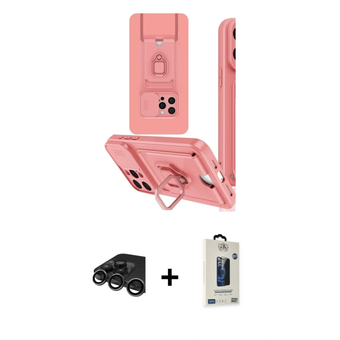 MARSİLYAN™- iPhone 15 Pro Kılıf Vadi Form Prime - Siyah Bilvis Hayalet Cam Ekran Koruyucu + Raze Metal Kamera Lens - TMGI