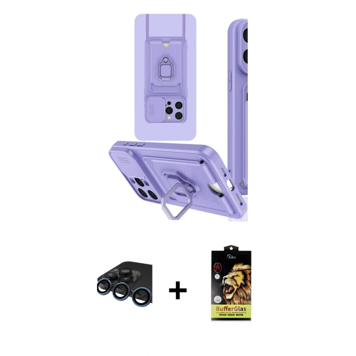 MARSİLYAN™- iPhone 15 Pro Kılıf Vadi Form Prime - Siyah Buffer Cam Ekran Koruyucu + Lacivert Raze Metal Kamera Lens