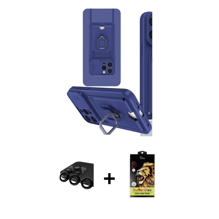 MARSİLYAN™- iPhone 15 Pro Kılıf Vadi Form Prime - Siyah Buffer Cam Ekran Koruyucu + Siyah Raze Metal Kamera Lens