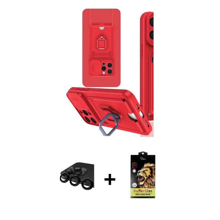 MARSİLYAN™- iPhone 15 Pro Kılıf Vadi Form Prime - Siyah Buffer Cam Ekran Koruyucu + Siyah Raze Metal Kamera Lens