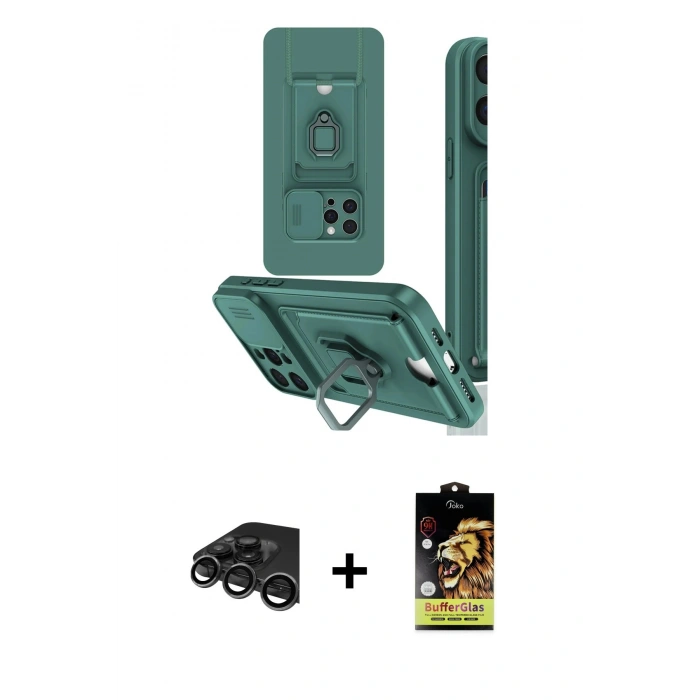 MARSİLYAN™- iPhone 15 Pro Kılıf Vadi Form Prime - Siyah Buffer Cam Ekran Koruyucu + Titanyum Gri Raze Metal Kamera Lens