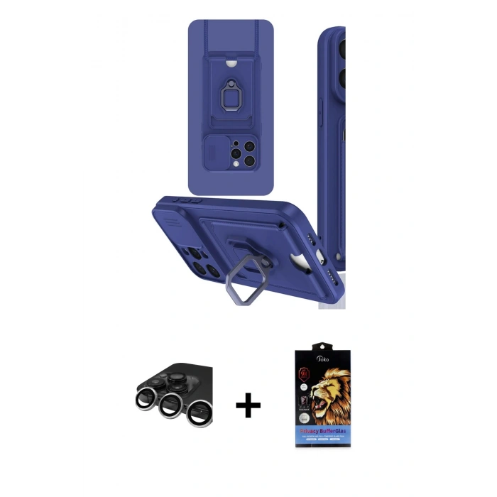 MARSİLYAN™- iPhone 15 Pro Kılıf Vadi Form Prime - Siyah Buffer Hayalet Cam Ekran Koruyucu + Raze Metal Kamera Lens - GS