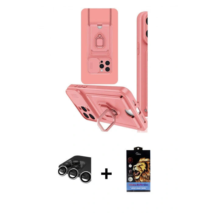 MARSİLYAN™- iPhone 15 Pro Kılıf Vadi Form Prime - Siyah Buffer Hayalet Cam Ekran Koruyucu + Raze Metal Kamera Lens - GS