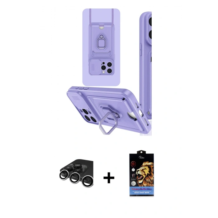 MARSİLYAN™- iPhone 15 Pro Kılıf Vadi Form Prime - Siyah Buffer Hayalet Cam Ekran Koruyucu + Raze Metal Kamera Lens - GS