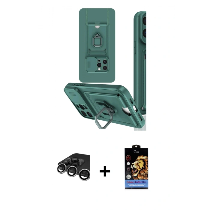 MARSİLYAN™- iPhone 15 Pro Kılıf Vadi Form Prime - Siyah Buffer Hayalet Cam Ekran Koruyucu + Raze Metal Kamera Lens - GS