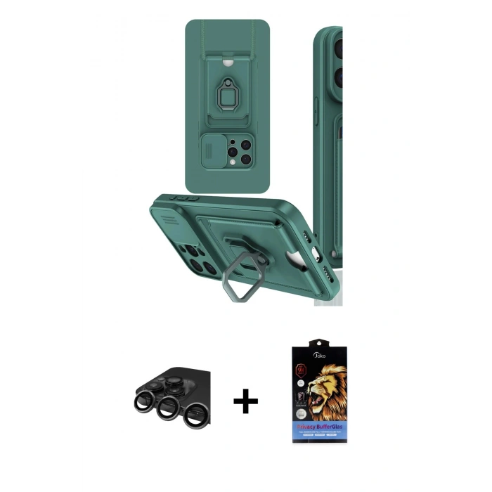 MARSİLYAN™- iPhone 15 Pro Kılıf Vadi Form Prime - Siyah Buffer Hayalet Cam Ekran Koruyucu + Raze Metal Kamera Lens - TMGI