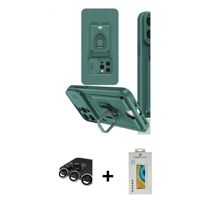 MARSİLYAN™- iPhone 15 Pro Kılıf Vadi Form Prime - Siyah Polymer Nano Ekran Koruyucu + Raze Metal Kamera Lens - GS