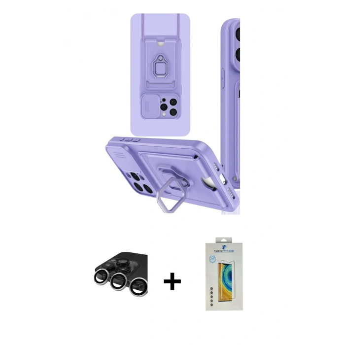 MARSİLYAN™- iPhone 15 Pro Kılıf Vadi Form Prime - Siyah Polymer Nano Ekran Koruyucu + Raze Metal Kamera Lens - GS