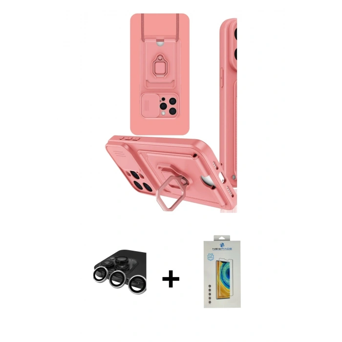 MARSİLYAN™- iPhone 15 Pro Kılıf Vadi Form Prime - Siyah Polymer Nano Ekran Koruyucu + Raze Metal Kamera Lens - GS