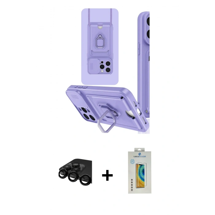 MARSİLYAN™- iPhone 15 Pro Kılıf Vadi Form Prime - Siyah Polymer Nano Ekran Koruyucu + Raze Metal Kamera Lens - SH