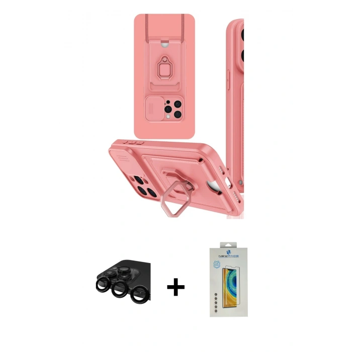 MARSİLYAN™- iPhone 15 Pro Kılıf Vadi Form Prime - Siyah Polymer Nano Ekran Koruyucu + Raze Metal Kamera Lens - SH