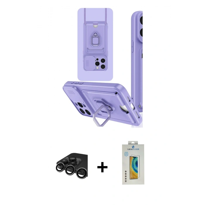 MARSİLYAN™- iPhone 15 Pro Kılıf Vadi Form Prime - Siyah Polymer Nano Ekran Koruyucu + Raze Metal Kamera Lens - TMGI