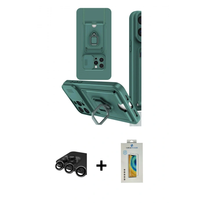 MARSİLYAN™- iPhone 15 Pro Kılıf Vadi Form Prime - Siyah Polymer Nano Ekran Koruyucu + Raze Metal Kamera Lens - TMGI