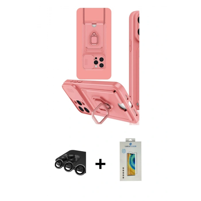 MARSİLYAN™- iPhone 15 Pro Kılıf Vadi Form Prime - Siyah Polymer Nano Ekran Koruyucu + Raze Metal Kamera Lens - TMGI
