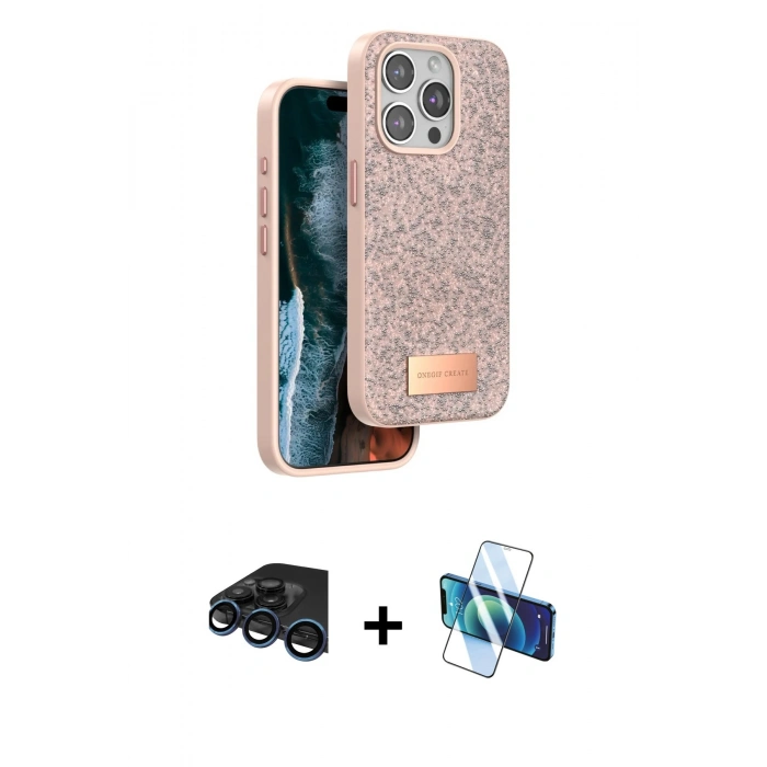 MARSİLYAN™- iPhone 15 Pro Kılıf Vadi Klasik Serisi - Siyah 3D Antistatik Seramik Nano Ekran Koruyucu + Raze Metal Kamera Lens - LT