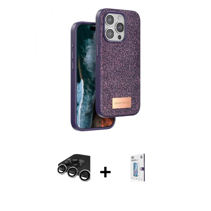 MARSİLYAN™- iPhone 15 Pro Kılıf Vadi Klasik Serisi - Siyah Bilvis 0.18mm Plus Cam Ekran Koruyucu + Raze Metal Kamera Lens - GS