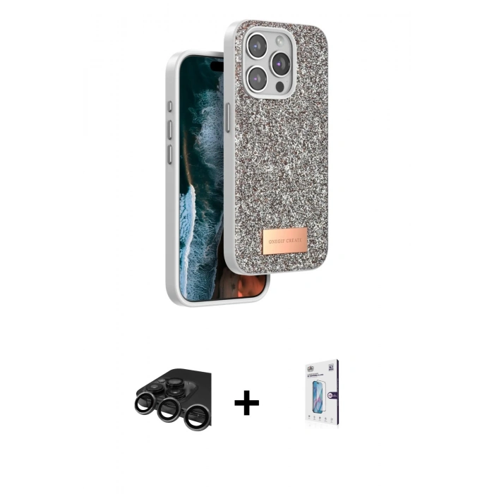 MARSİLYAN™- iPhone 15 Pro Kılıf Vadi Klasik Serisi - Siyah Bilvis 0.18mm Plus Cam Ekran Koruyucu + Raze Metal Kamera Lens - TMGI