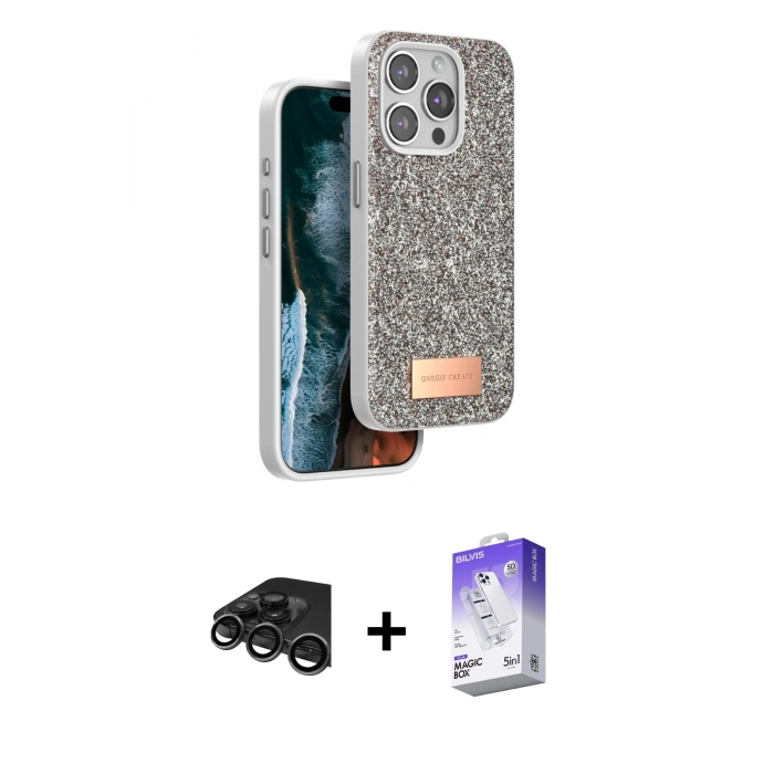 MARSİLYAN™- iPhone 15 Pro Kılıf Vadi Klasik Serisi - Siyah Bilvis 5in1 3D Magic Cam Ekran Koruyucu + Raze Metal Kamera Lens - TMGI