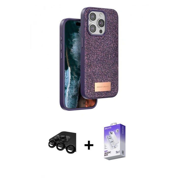 MARSİLYAN™- iPhone 15 Pro Kılıf Vadi Klasik Serisi - Siyah Bilvis 5in1 3D Magic Cam Ekran Koruyucu + Raze Metal Kamera Lens - SH