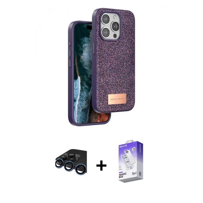 MARSİLYAN™- iPhone 15 Pro Kılıf Vadi Klasik Serisi - Siyah Bilvis 5in1 3D Magic Cam Ekran Koruyucu + Raze Metal Kamera Lens - LT