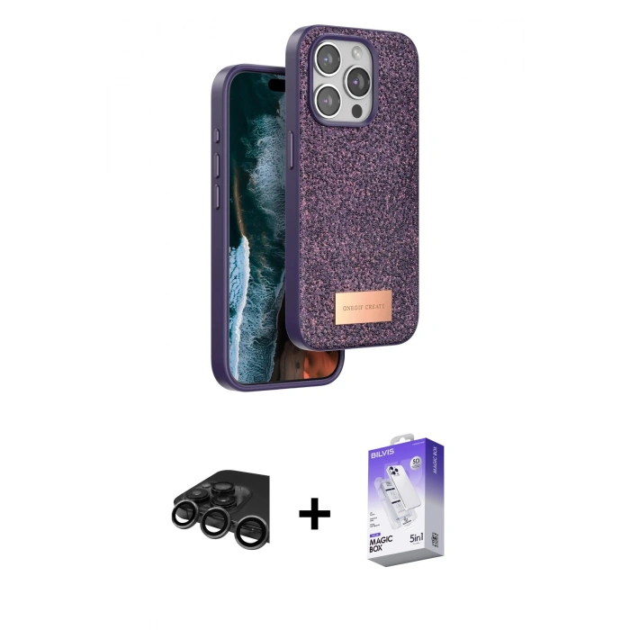 MARSİLYAN™- iPhone 15 Pro Kılıf Vadi Klasik Serisi - Siyah Bilvis 5in1 3D Magic Cam Ekran Koruyucu + Raze Metal Kamera Lens - TMGI