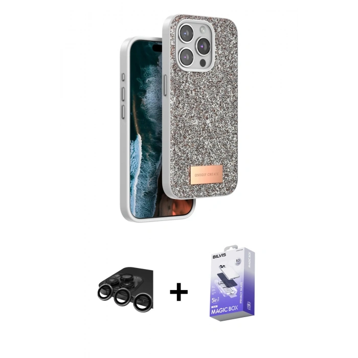 MARSİLYAN™- iPhone 15 Pro Kılıf Vadi Klasik Serisi - Siyah Bilvis 5in1 5D Magic Hayalet Cam Ekran Koruyucu + Raze Metal Kamera Lens - TMGI
