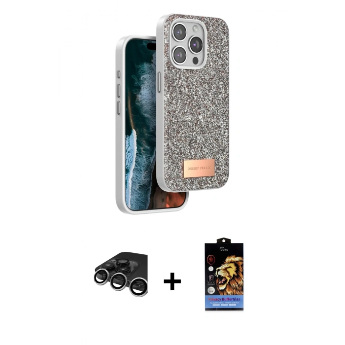 MARSİLYAN™- iPhone 15 Pro Kılıf Vadi Klasik Serisi - Siyah Buffer Hayalet Cam Ekran Koruyucu + Raze Metal Kamera Lens - GS