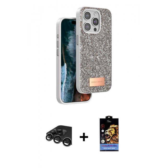 MARSİLYAN™- iPhone 15 Pro Kılıf Vadi Klasik Serisi - Siyah Buffer Hayalet Cam Ekran Koruyucu + Raze Metal Kamera Lens - TMGI