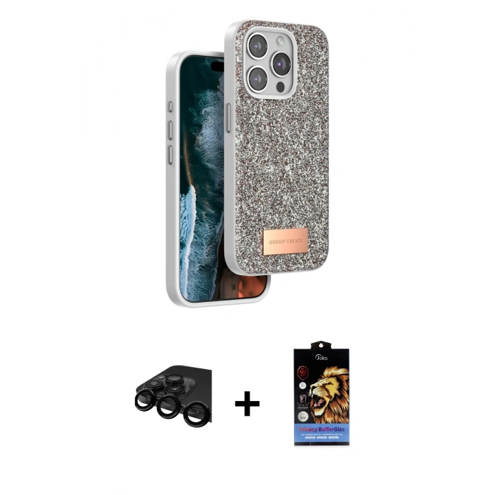 MARSİLYAN™- iPhone 15 Pro Kılıf Vadi Klasik Serisi - Siyah Buffer Hayalet Cam Ekran Koruyucu + Raze Metal Kamera Lens - SH