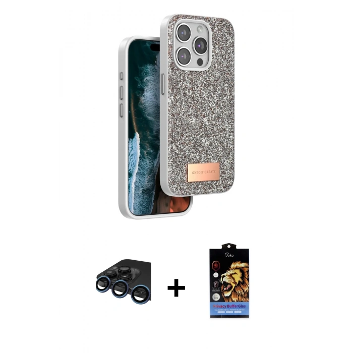 MARSİLYAN™- iPhone 15 Pro Kılıf Vadi Klasik Serisi - Siyah Buffer Hayalet Cam Ekran Koruyucu + Raze Metal Kamera Lens - LT