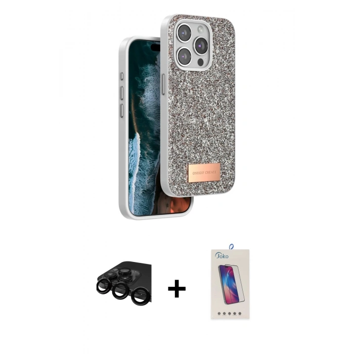 MARSİLYAN™- iPhone 15 Pro Kılıf Vadi Klasik Serisi - Siyah Joko 5D Cam + Raze Metal Kamera Lens - SH