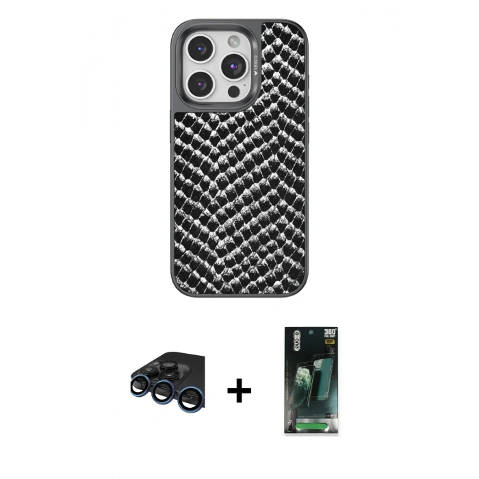 MARSİLYAN™- iPhone 15 Pro Kılıf Vadi Özel Seri - Şeffaf 360 Full Body Arka Koruyucu + Raze Metal Kamera Lens - LT