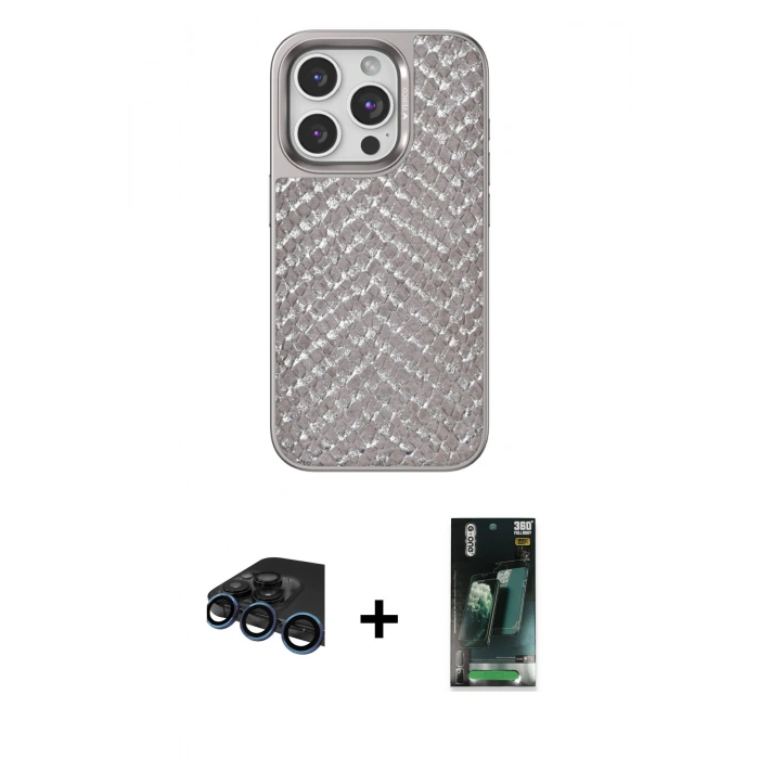 MARSİLYAN™- iPhone 15 Pro Kılıf Vadi Özel Seri - Şeffaf 360 Full Body Arka Koruyucu + Raze Metal Kamera Lens - LT