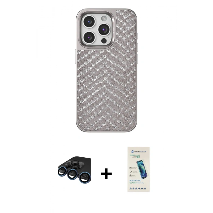 MARSİLYAN™- iPhone 15 Pro Kılıf Vadi Özel Seri - Şeffaf Pasifik Cam Ekran Koruyucu + Raze Metal Kamera Lens - LT