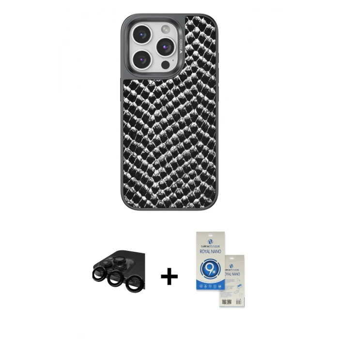 MARSİLYAN™- iPhone 15 Pro Kılıf Vadi Özel Seri - Şeffaf Royal Nano Ekran Koruyucu + Raze Metal Kamera Lens - SH