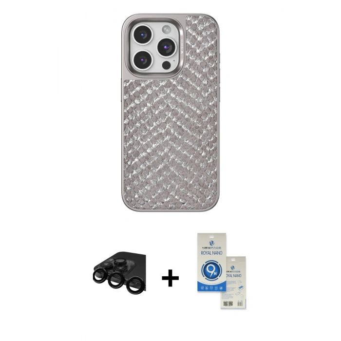 MARSİLYAN™- iPhone 15 Pro Kılıf Vadi Özel Seri - Şeffaf Royal Nano Ekran Koruyucu + Raze Metal Kamera Lens - SH