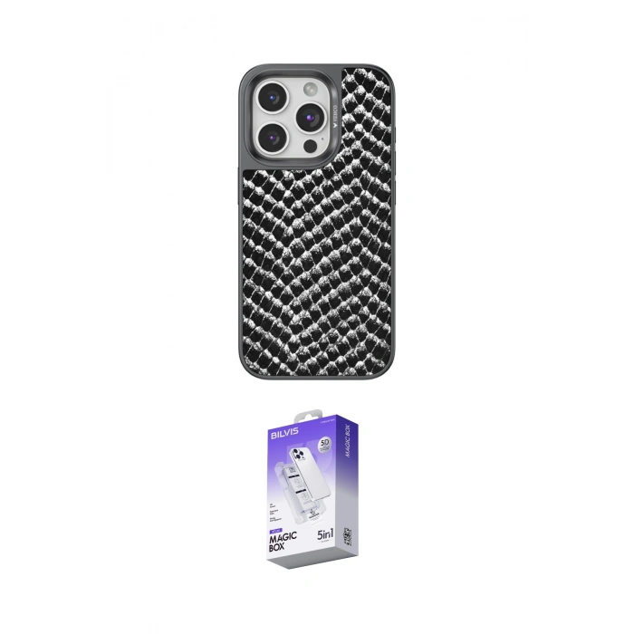 MARSİLYAN™- iPhone 15 Pro Kılıf Vadi Özel Seri - Siyah Bilvis 5in1 3D Magic Cam Ekran Koruyucu