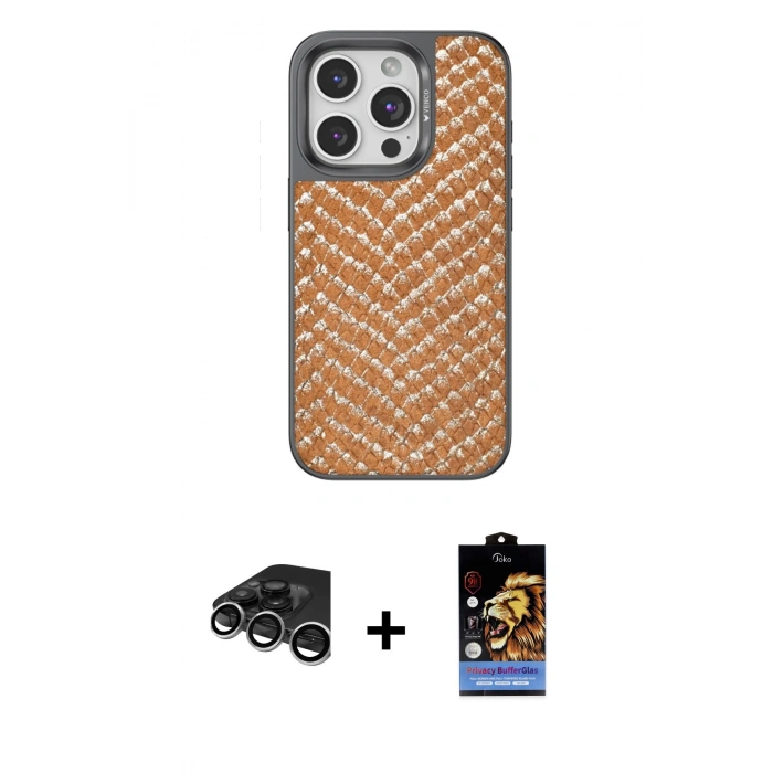 MARSİLYAN™- iPhone 15 Pro Kılıf Vadi Özel Seri - Siyah Buffer Hayalet Cam Ekran Koruyucu + Raze Metal Kamera Lens - GS