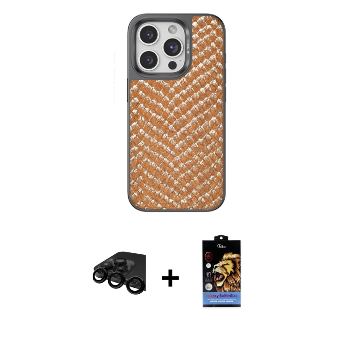MARSİLYAN™- iPhone 15 Pro Kılıf Vadi Özel Seri - Siyah Buffer Hayalet Cam Ekran Koruyucu + Raze Metal Kamera Lens - SH