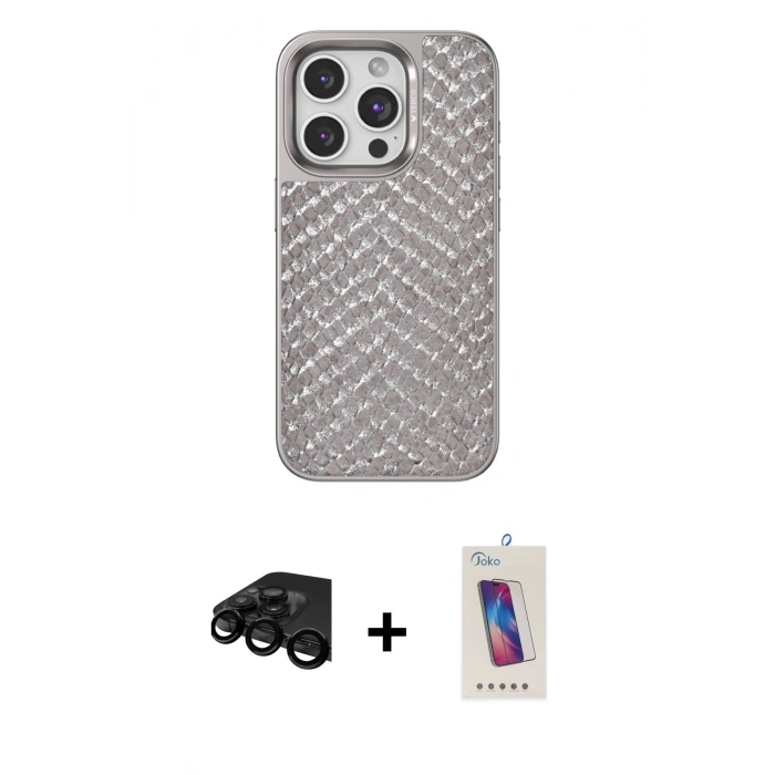 MARSİLYAN™- iPhone 15 Pro Kılıf Vadi Özel Seri - Siyah Joko 5D Cam + Raze Metal Kamera Lens - SH
